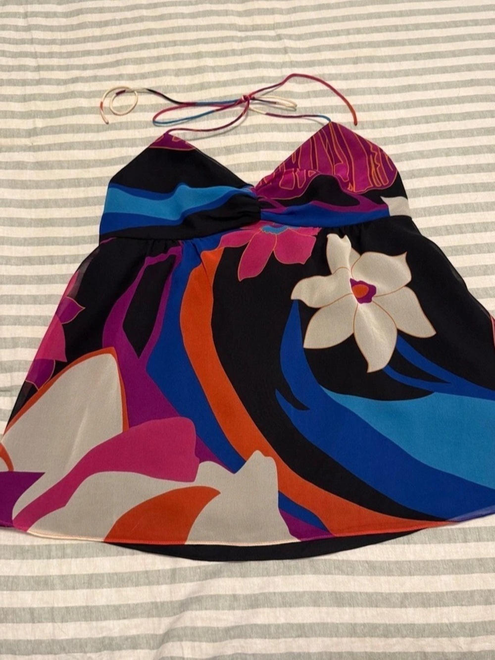 Tibi Abstract Print Halter Top in Black & Blue Size 6